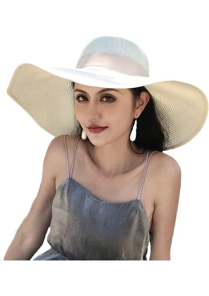 Egzotik Büyük Kenarlı Plaj Hasır Şapka Kadın Güneş Koruyucu Şapka (Yurt Dışından)