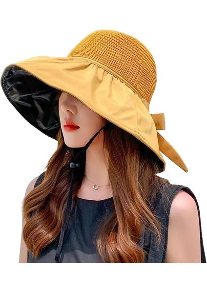 Siyah Ka Güneş Şapkası Bayanlar Büyük Kenarlı Şapkayı Kapatan Yüz (Yurt Dışından)