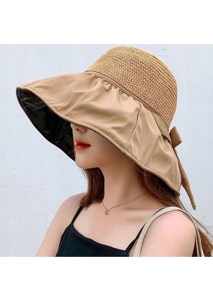 Siyah Ka Güneş Şapkası Bayanlar Büyük Kenarlı Şapkayı Kapatan Yüz (Yurt Dışından) modelleri