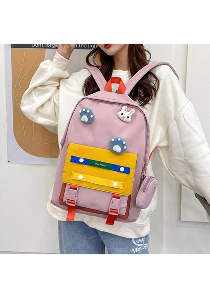 Ins Küçük Taze Kontrast Renkli Sırt Çantası Yeni Kore Versiyonu Kızlar ve Çocuklar Için Yeni Moda Trendi Okul Sırt Çantası Büyük Kapasiteli Kanvas Okul Çantası (Yurt Dışından) fırsatları