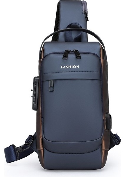 Su Geçirmez Rahat Omuz Çantası Erkek Trendy Motosiklet Göğüs Çantası Çok Fonksiyonlu Kod Kilidi Crossbody Çanta (Yurt Dışından)
