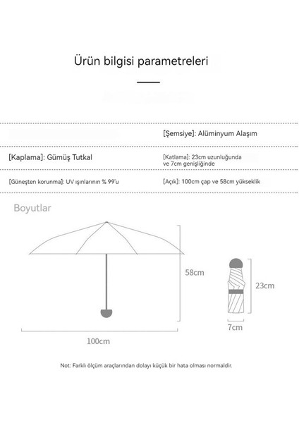 Gümüş Plastik Güneşli ve Yağmurlu Çift Kullanımlı Mini Katlanır Şemsiye (Yurt Dışından) modelleri