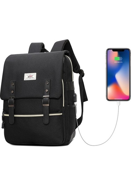 Erkek ve Kadın Aynı Stil Naylon Sırt Çantası USB Şarj Edilebilir Bilgisayar Sırt Çantası (Yurt Dışından)
