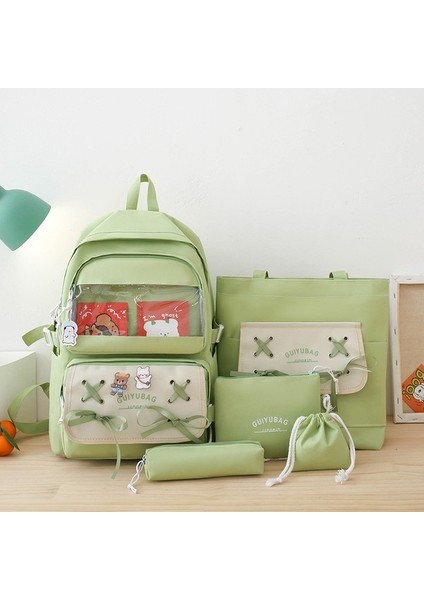 Yeni Uni Beş Parçalı Pratik Sırt Çantası Küçük Taze Papyon Okul Çantası Büyük Kapasiteli Modaya Uygun Okul Sırt Çantası (Yurt Dışından)