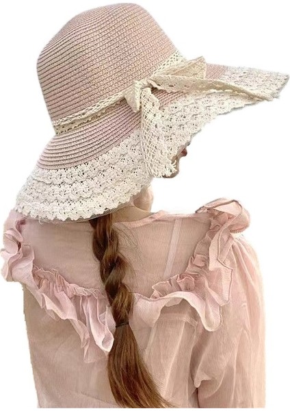 Dantel Şeritli Plaj Hasır Güneş Şapkası (Yurt Dışından)