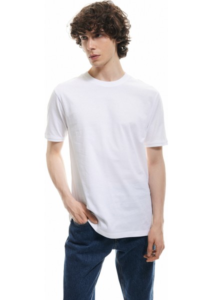 Kısa Kollu Bisiklet Yaka Pamuklu Slim Fit Erkek Basic Tişört fiyatları