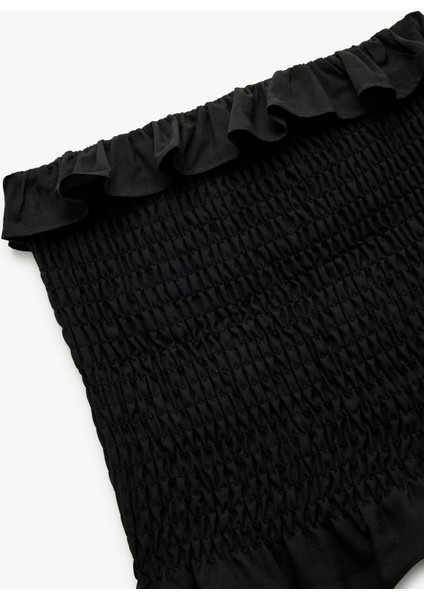 Pamuklu Fırfırlı Gipeli Straplez Yaka Kolsuz Crop Bluz modelleri