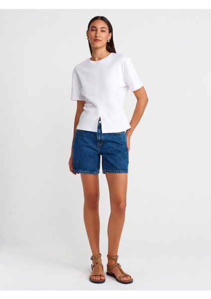 31874 Yırtmaç Detaylı T-Shirt-Beyaz fırsatları