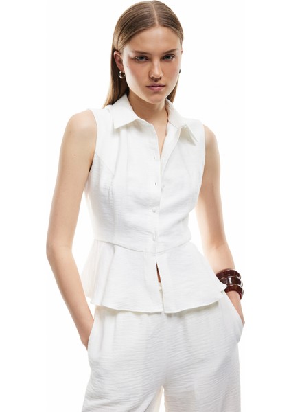 Viskon Kumaş Astarlı Kolsuz Peplum Gömlek