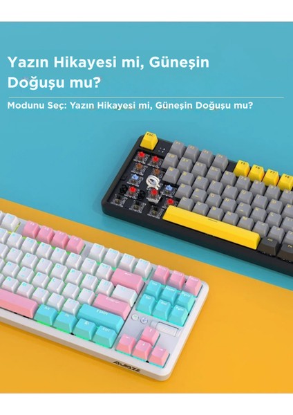 Ajazz K870T Pro Kablosuz Hot Swap Mekanik Oyun Klavyesi Rgb - 10 Adet Switch, Tuş ve Switch Sökme Aparatı Hediyeli - Beyaz Red Switch