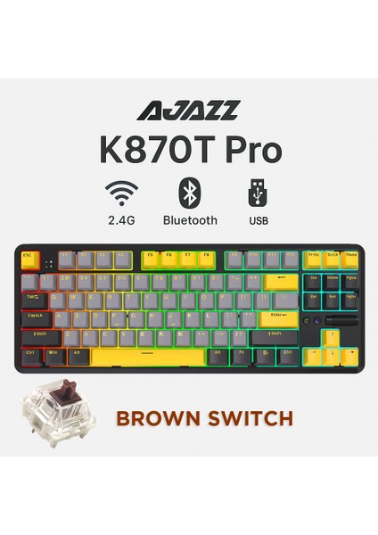 Ajazz K870T Pro Kablosuz Hot Swap Mekanik Oyun Klavyesi Rgb - 10 Adet Switch, Tuş ve Switch Sökme Aparatı Hediyeli - Siyah Brown Switch indirimleri
