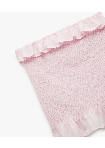 Pamuklu Fırfırlı Gipeli Straplez Yaka Kolsuz Crop Bluz modelleri