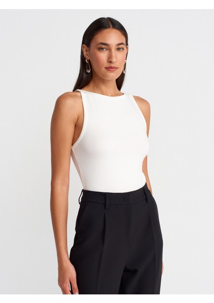 21048 Halter Yaka Top-Ekru