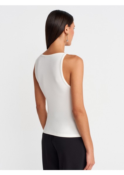 21048 Halter Yaka Top-Ekru
