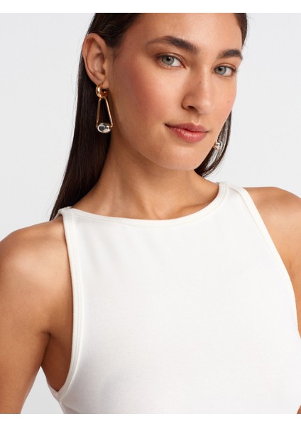 21048 Halter Yaka Top-Ekru