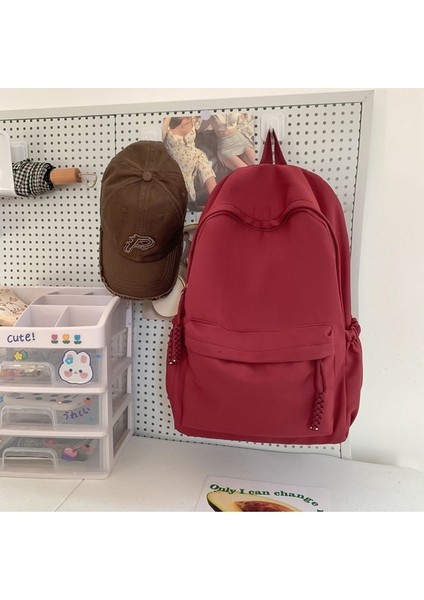 Retro Okul Çantası Kadın Kore Versiyonu Ortaokul Kız Lise Öğrencisi Büyük Kapasiteli Sırt Çantası Basit Düz Renk Sırt Çantası (Yurt Dışından)