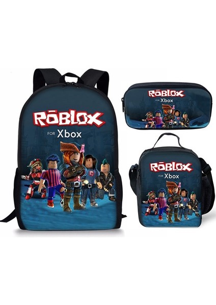 3D Yeni Roblox Öğrenci Okul Çantası Yemek Çantası Kalem Baskı Sırt Çantası Üç Parçalı Set (Yurt Dışından)
