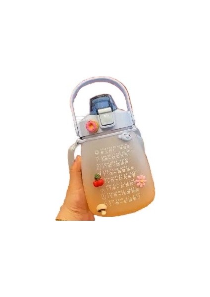 Tombul Bardak Ovma Bardak Net Kırmızı Spor Plastik Su Bardağı Büyük Kapasiteli Saman Bardak Taşınabilir Omuz Askısı Su Isıtıcısı (Yurt Dışından)