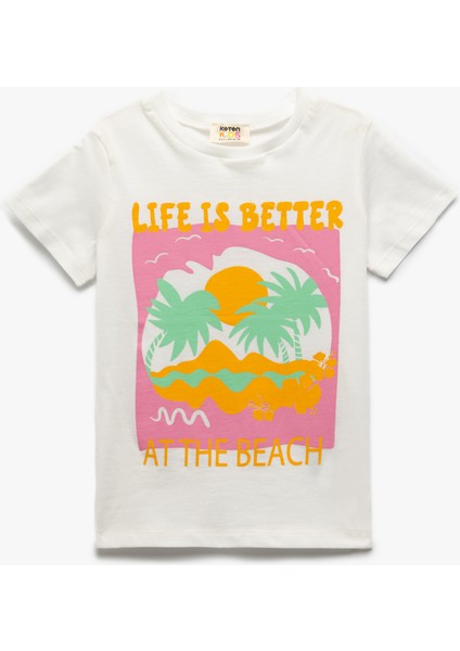 Baskılı Bisiklet Yaka Kısa Kollu Pamuklu Tişört