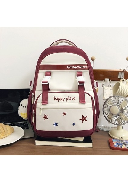 Dikiş Kontrast Renkli Sırt Çantası Kadın Gündelik Seyahat Çantası Öğrenci Okul Çantası Bilgisayar Sırt Çantası (Yurt Dışından)