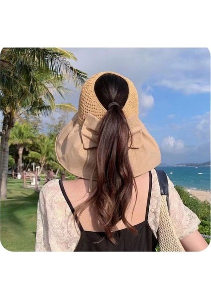 Siyah Tutkal Boş Üst Güneş Şapkası Bayanlar Kapak Yüz Büyük Kenarlı Şapka (Yurt Dışından) fırsatları