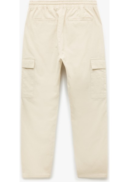 Beli Bağcıklı Cep Detaylı Keten Pamuk Karışımlı Kargo Pantolon fiyatları