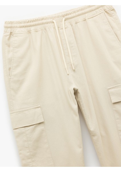 Beli Bağcıklı Cep Detaylı Keten Pamuk Karışımlı Kargo Pantolon modelleri