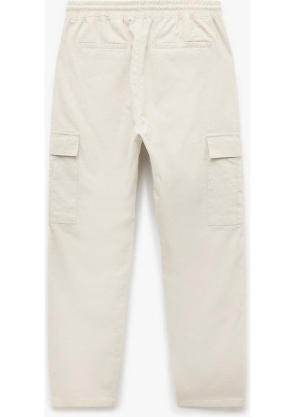 Beli Bağcıklı Cep Detaylı Keten Pamuk Karışımlı Kargo Pantolon fırsatları