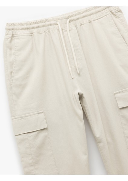 Beli Bağcıklı Cep Detaylı Keten Pamuk Karışımlı Kargo Pantolon indirimleri