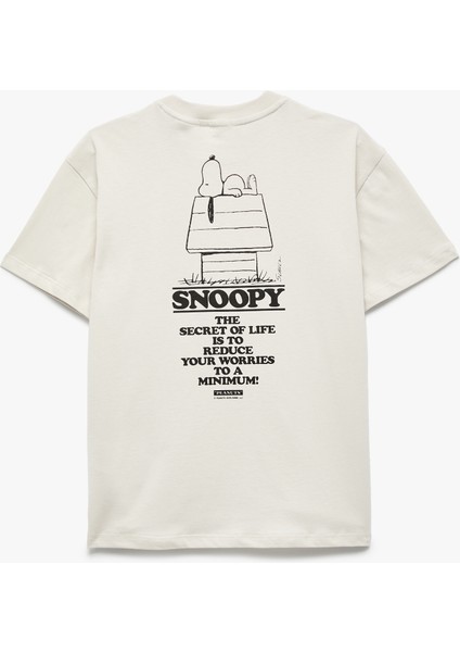 Pamuklu Lisanslı Snoopy Baskılı Kısa Kollu Bisiklet Yaka Tişört fiyatları