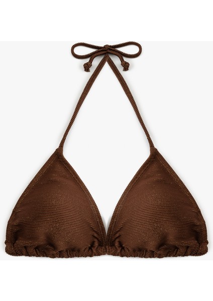 Parıltılı Astarlı Hafif Destekli Boyundan Bağlamalı Üçgen Bikini Üstü