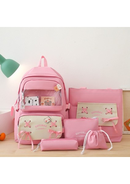 Yeni Uni Beş Parçalı Pratik Sırt Çantası Küçük Taze Papyon Okul Çantası Büyük Kapasiteli Modaya Uygun Okul Sırt Çantası (Yurt Dışından)