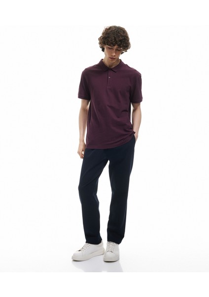 Kısa Kollu Pamuklu Pike Kumaş Polo Yaka Slim Fit Tişört