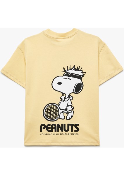 Lisanslı Snoopy Baskılı Kısa Kollu Bisiklet Yaka Pamuklu Tişört