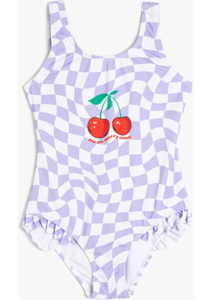 Fırfır Detaylı Kiraz Baskılı Mayo