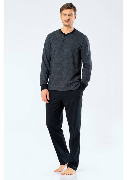 Erkek Jakarlı Noktalı Patlı Pijama Takım Gri