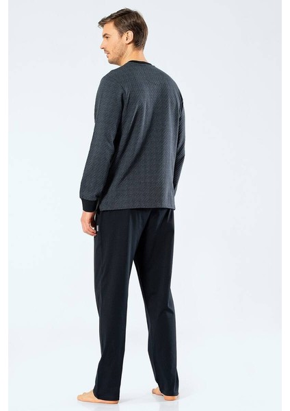 Erkek Jakarlı Noktalı Patlı Pijama Takım Gri