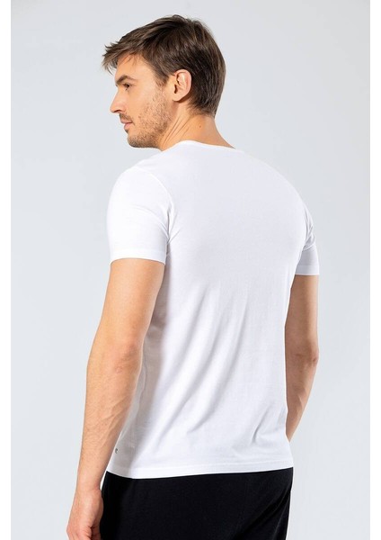 Erkek V Yaka Likralı T-shirt Beyaz modelleri