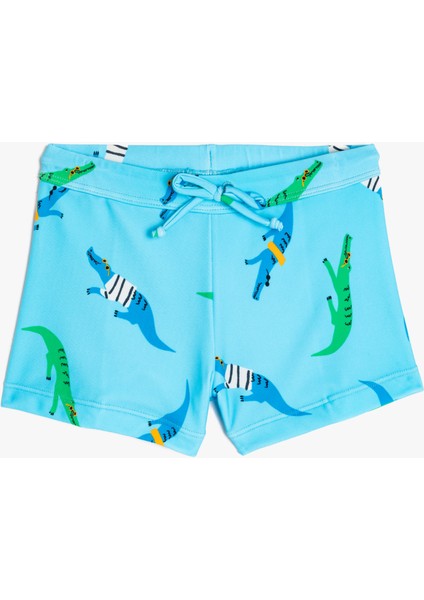 Beli Bağlamalı Timsah Baskılı Deniz Şortu