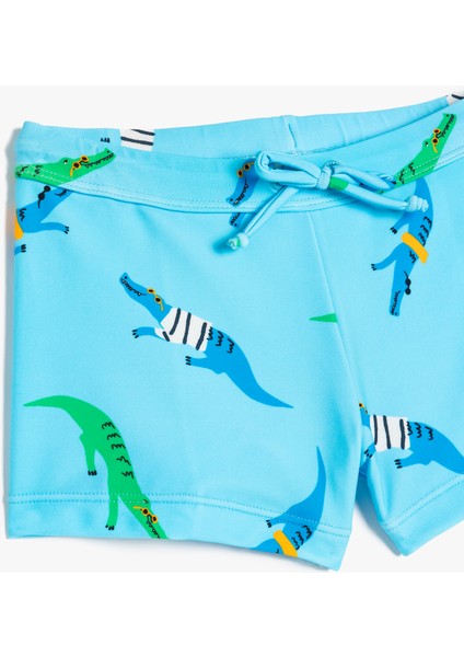 Beli Bağlamalı Timsah Baskılı Deniz Şortu modelleri