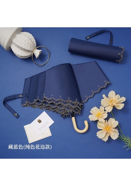 Anti-Uv Vinil Şemsiye, Hem Yağmur Hem De Parlaklık Için Kavisli Kancalı Mini Taşınabilir Güneş Koruma Şemsii (Yurt Dışından)