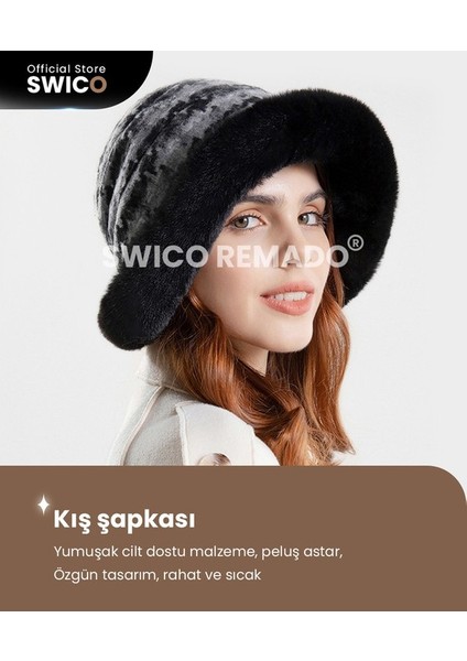 Kadın Kış Peluş Kova Şapka - Siyah/gri (Yurt Dışından) modelleri