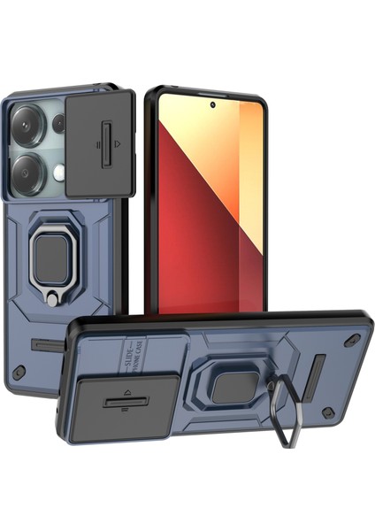 Xiaomi Redmi Note 14S Kayar Kamera Kapağı, Döndürülmüş Halka Destekli Askeri Sınıf Darbeye Dayanıklı Koruyucu Kılıf (Yurt Dışından)