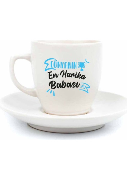Dünyanın En Harika Babası Krem Türk Kahvesi Fincanı - Babalar Günü Hediyesi Türk Kahvesi Fincanı