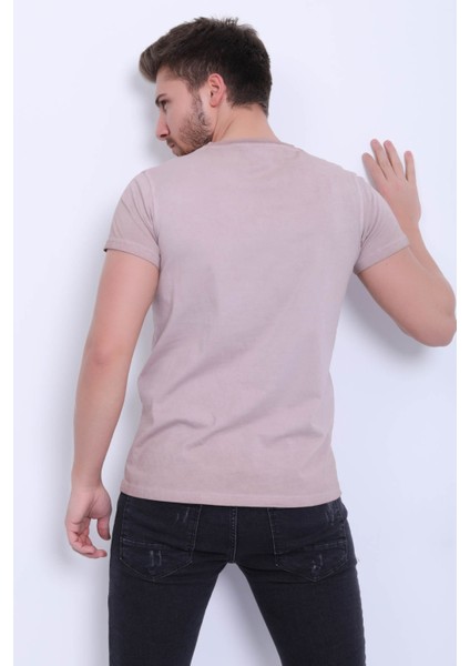 Unisex Bisiklet Yaka Baskılı Yıkamalı T-Shirt modelleri