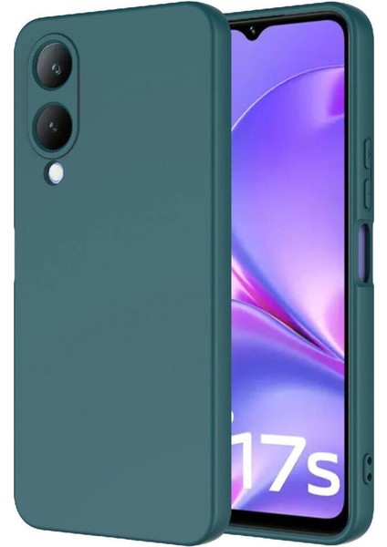 Vivo Y17S Kılıf Lansman Içi Kadife Kamera Korumalı Mara Silikon Kılıf-Koyu Yeşil