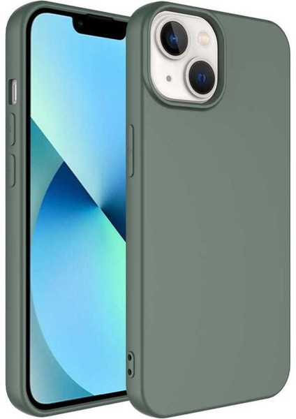 iPhone 14 Plus Kılıf Lansman Içi Kadife Kamera Korumalı Mara Silikon Kılıf-Koyu Yeşil