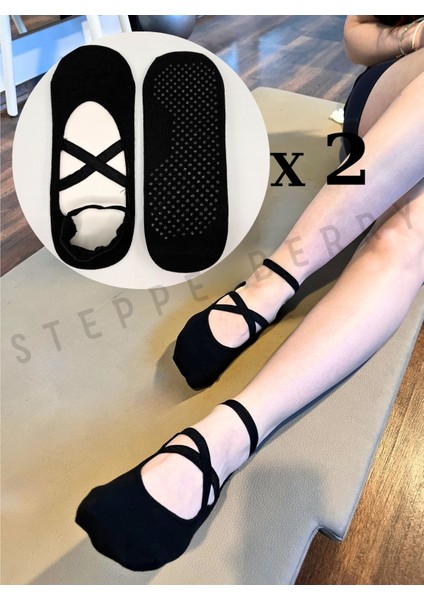 2 Çift Çapraz Bantlı Premium Pilates Ve Yoga Çorabı
