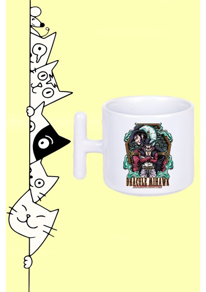 dracule Mihawk One Piece Anime Karakter Tasarım Baskılı Beyaz Lüks Sap Kupa Bardak