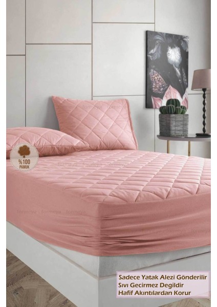 Pamukkale Alez Pembe Pamuk Kapitone Yatak Koruyucu Alez Fitted Çarşaf